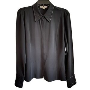 Casual Corner Silk‎ Shirt Black Size 10 Button Down Long Sleeve
